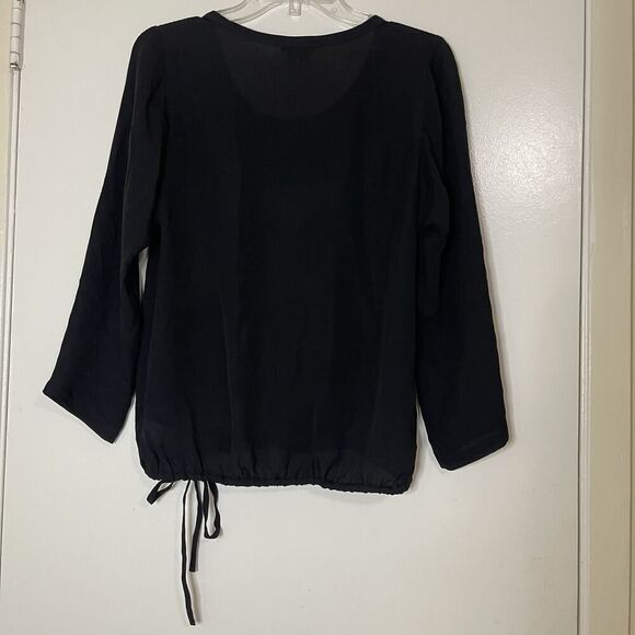 THEORY black long sleeve drawstring hem silk blouse top size XS - Picture 6 of 6
